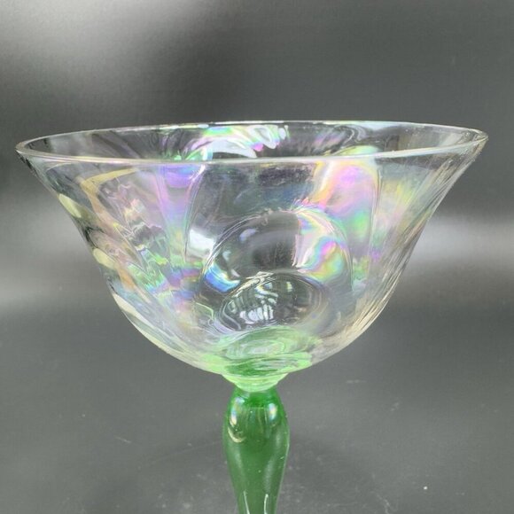 Uranium Stems Champagne Glasses Cups Herringbone Optic Iridescent Finish Set 2 - Picture 12 of 16